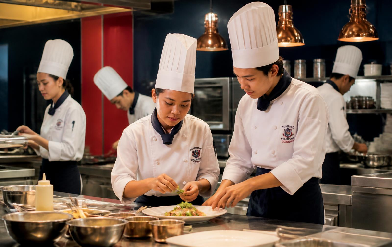 OUZO students working a live kitchen brigade